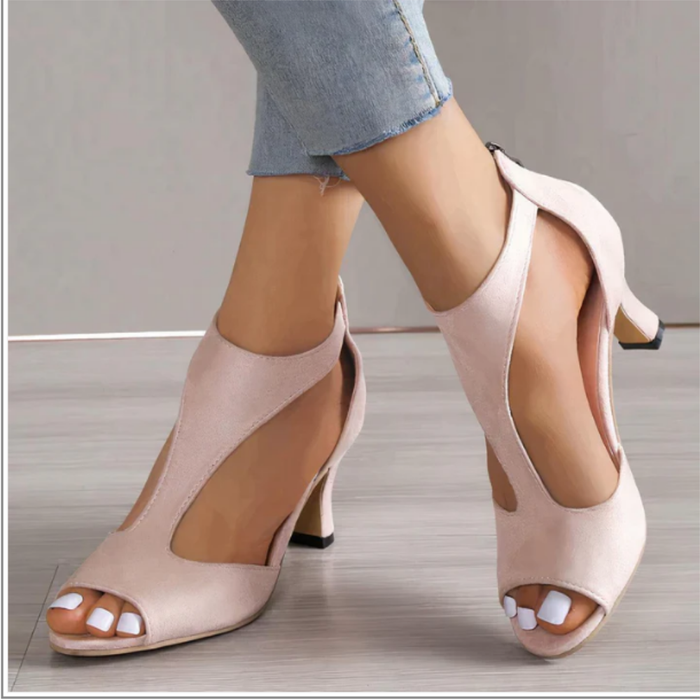 Kvinnors Öppen Tå Cut Out Mid Heel Pumpar