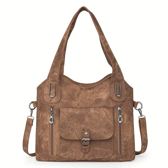 Kvinnors Vintage Veganska Läderaxelväska – Rymlig Multi-Ficka Crossbody för Vardagsbruk