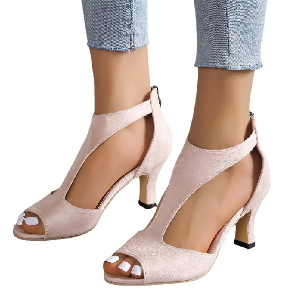 Kvinnors Öppen Tå Cut Out Mid Heel Pumpar