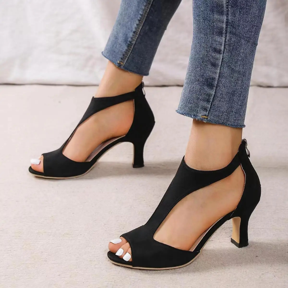 Kvinnors Öppen Tå Cut Out Mid Heel Pumpar