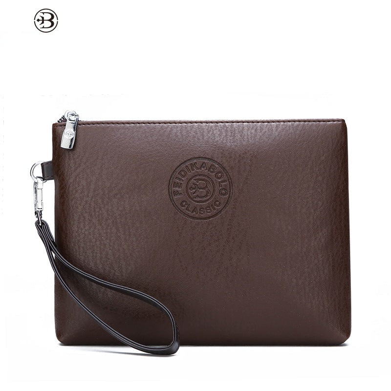 Herrars läderclutch plånbok, smal zip affärsbärväska