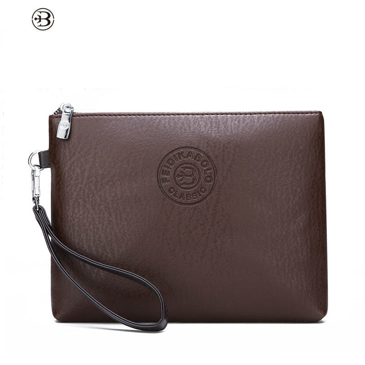 Herrars läderclutch plånbok, smal zip affärsbärväska