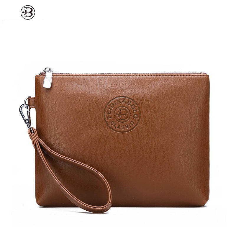Herrars läderclutch plånbok, smal zip affärsbärväska