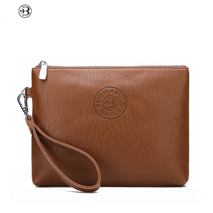 Herrars läderclutch plånbok, smal zip affärsbärväska