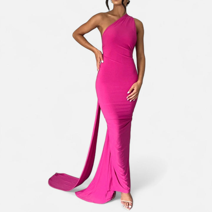 Kvinnors Enaxlad Halterneck Maxi Klänning – Fitted Gown för Kvällsevenemang