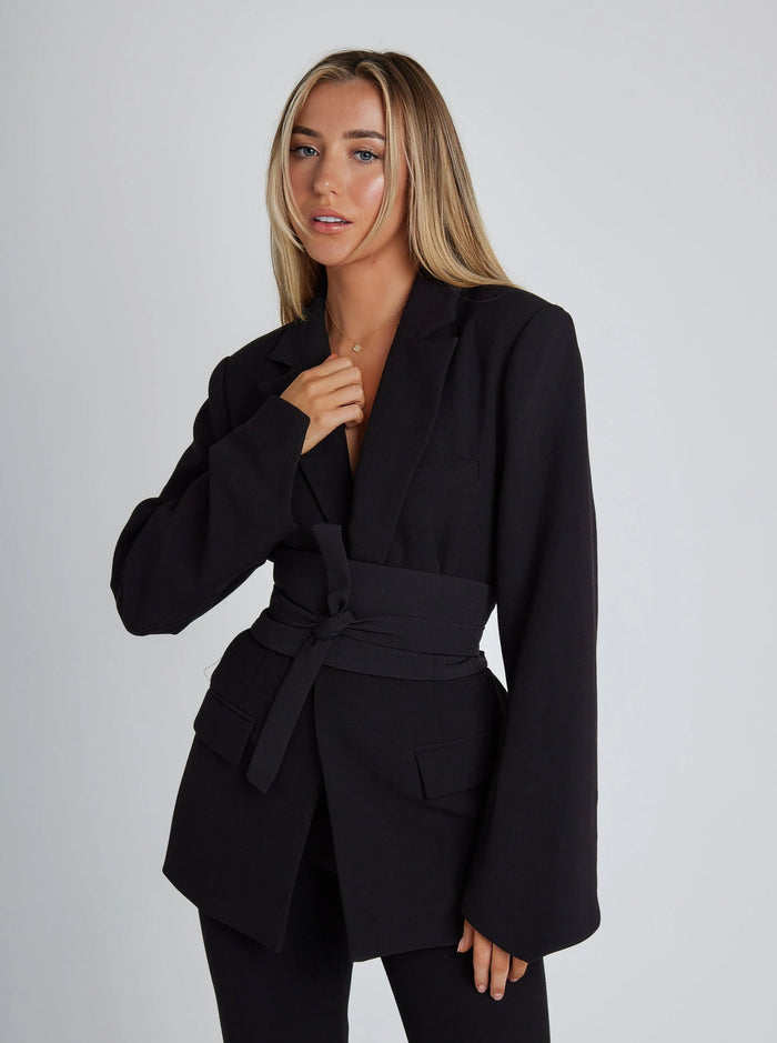 Dam Skräddad Blazer med Bälte och Slank Passform