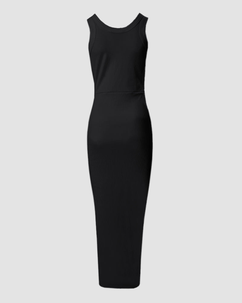 Sidslitsad Rynkad Maxiklänning – Ärmlös Bodycon Sommarklänning
