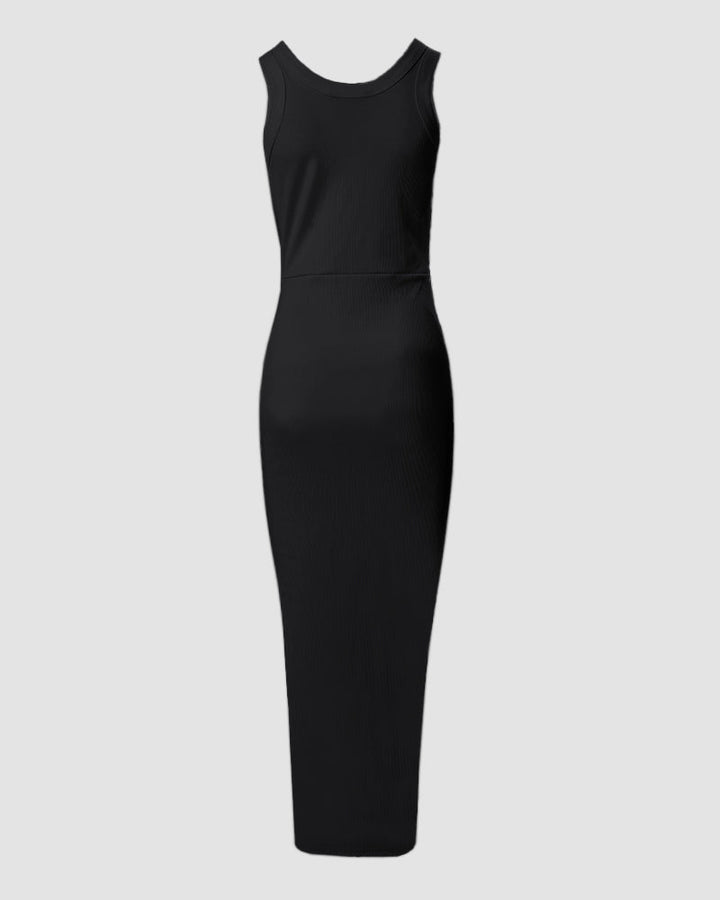 Sidslitsad Rynkad Maxiklänning – Ärmlös Bodycon Sommarklänning