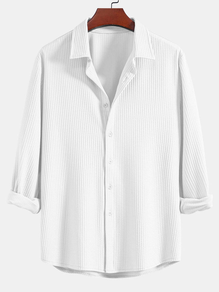 Herr Muscle-Fit Ribbad Knappskjorta – Stretch Texturerad Smart Casual Topp