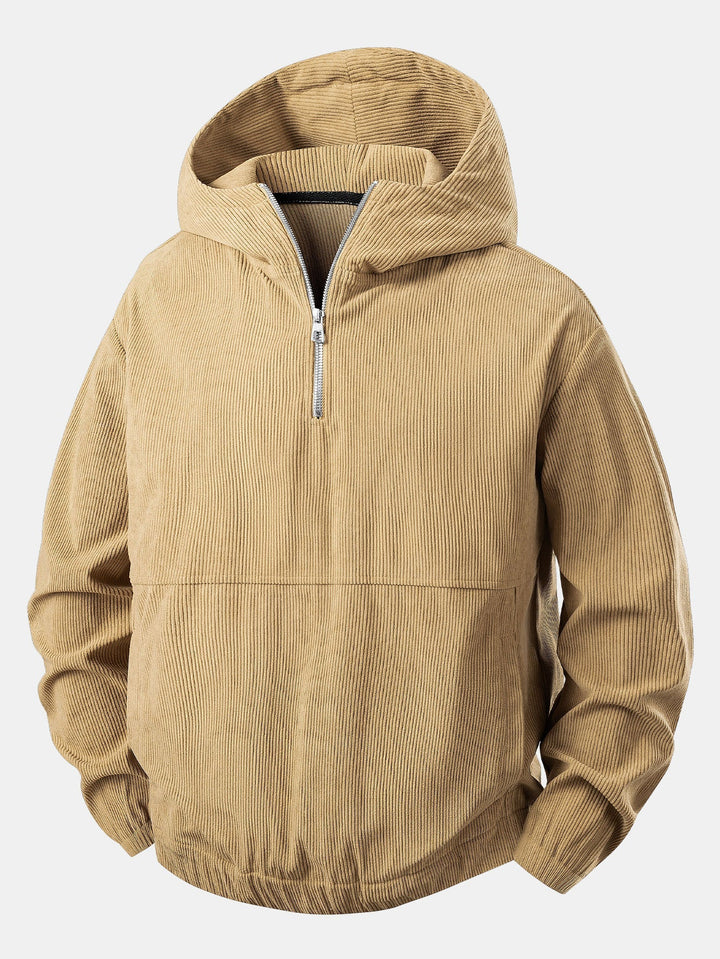 Herrens kordfløyels kvart-zip hoodie – Avslappet teksturert genser for høstlagdeling