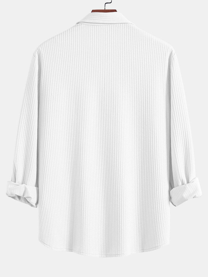 Herr Muscle-Fit Ribbad Knappskjorta – Stretch Texturerad Smart Casual Topp