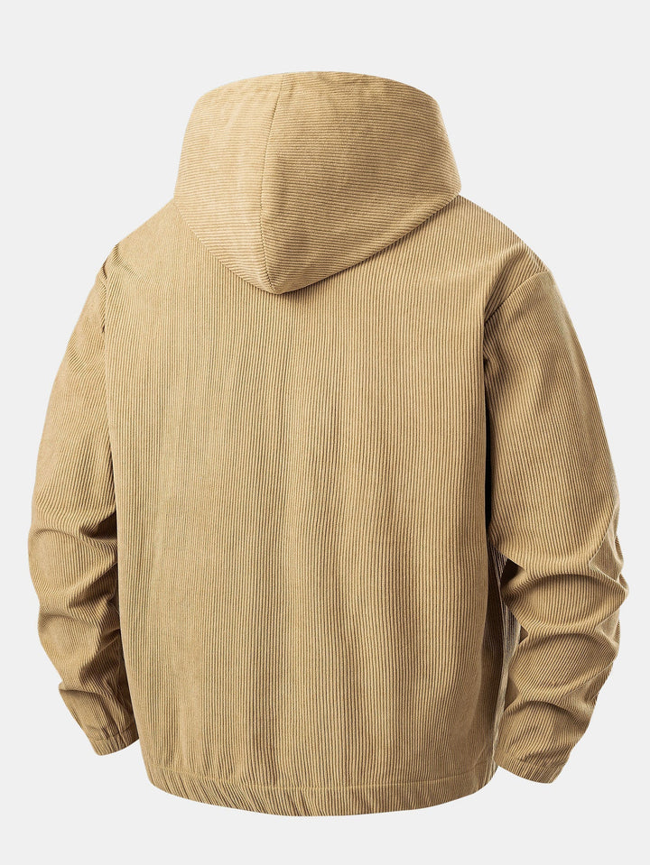 Herrens kordfløyels kvart-zip hoodie – Avslappet teksturert genser for høstlagdeling