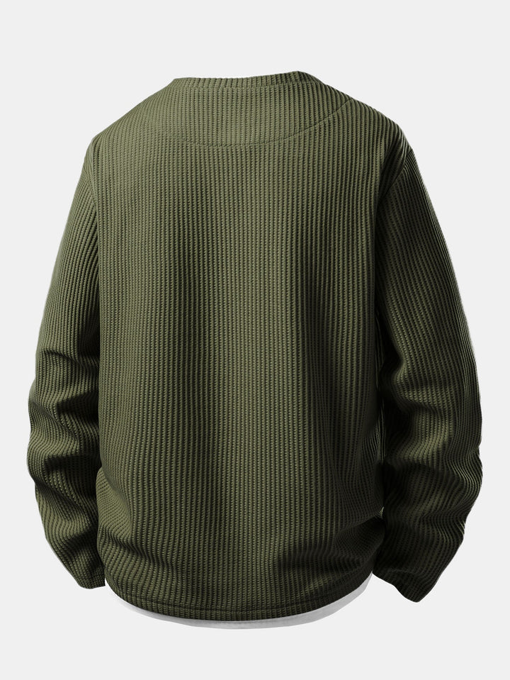 Herr Waffle Notch-Neck T-Shirt med Inbyggd Lager – Avslappnad Övergångslångärmad