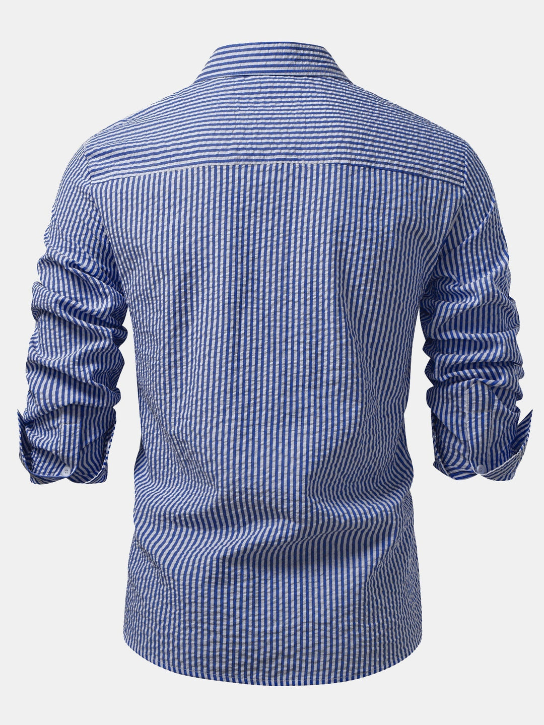Herr Seersucker Skjorta med Knapp – Regular Fit Smart Casual Lager för Arbetsdagar och Helger