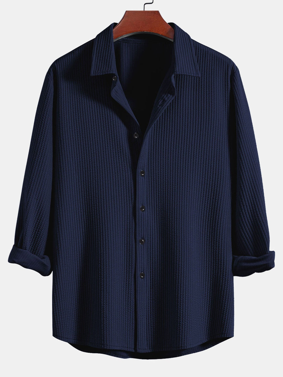 Herr Muscle-Fit Ribbad Knappskjorta – Stretch Texturerad Smart Casual Topp