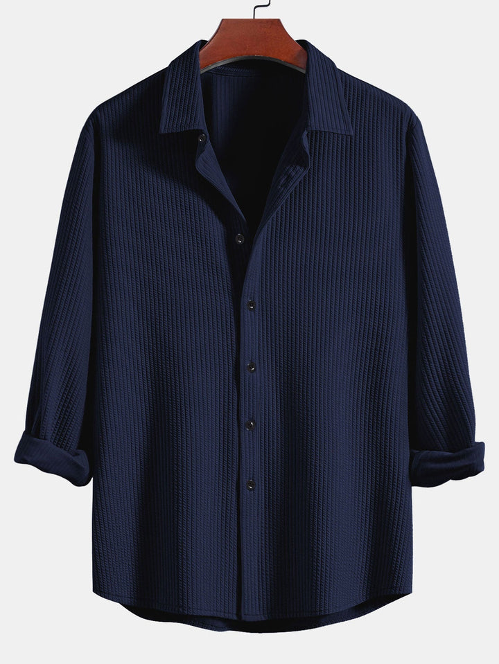 Herr Muscle-Fit Ribbad Knappskjorta – Stretch Texturerad Smart Casual Topp