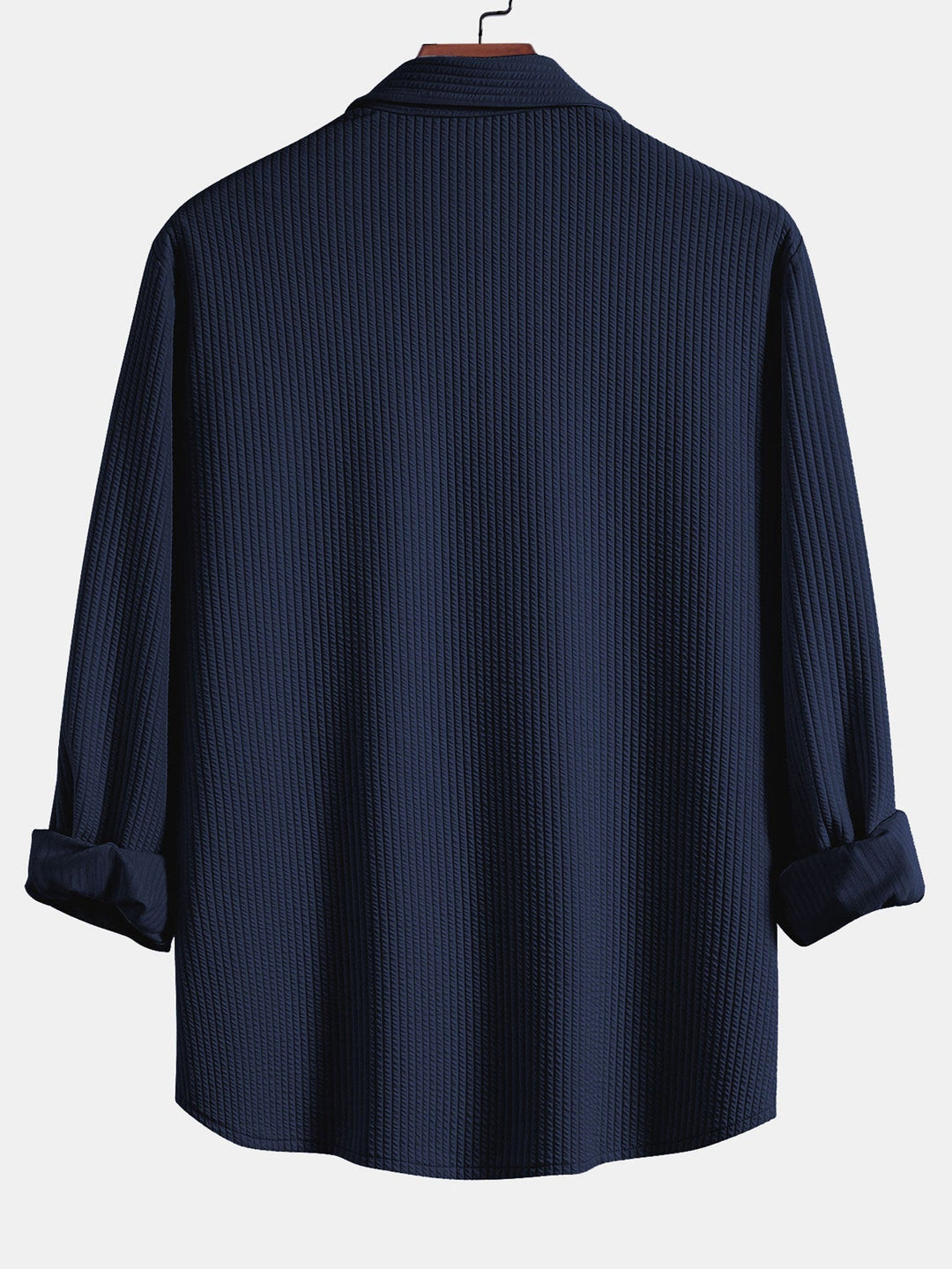 Herr Muscle-Fit Ribbad Knappskjorta – Stretch Texturerad Smart Casual Topp