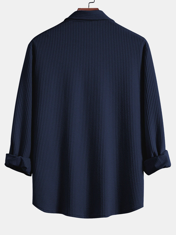 Herr Muscle-Fit Ribbad Knappskjorta – Stretch Texturerad Smart Casual Topp