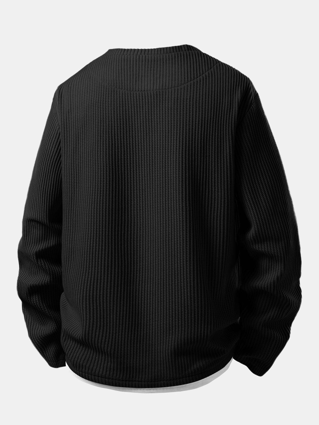 Herr Waffle Notch-Neck T-Shirt med Inbyggd Lager – Avslappnad Övergångslångärmad