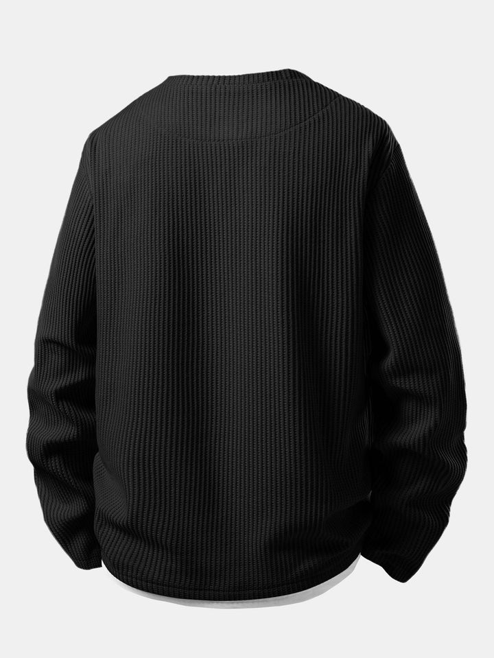Herr Waffle Notch-Neck T-Shirt med Inbyggd Lager – Avslappnad Övergångslångärmad