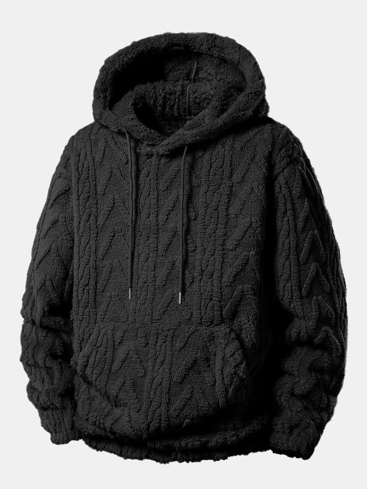 Herrens Teddy Fleece Tvådelade Set – Avslappnad Hoodie och Joggers för Kalla Dagar