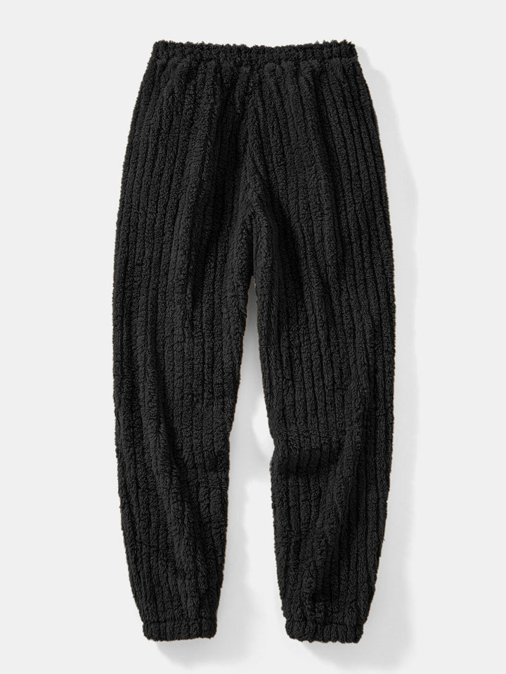 Herrarnas Vinter Teddy Co-Ord Träningsdräkt – Ribbad Pullover Hoodie med Matchande Joggers