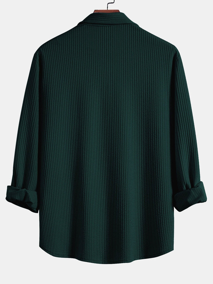 Herr Muscle-Fit Ribbad Knappskjorta – Stretch Texturerad Smart Casual Topp