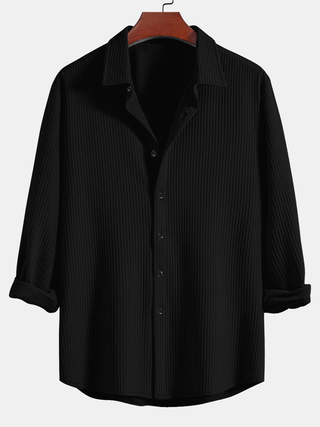 Herr Muscle-Fit Ribbad Knappskjorta – Stretch Texturerad Smart Casual Topp