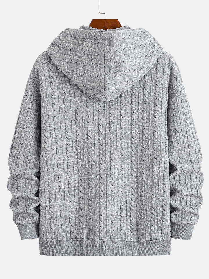 Mäns Texturerad Zip Hoodie Träningsdräkt – Jacquard Raka Ben Set för Kallväder Avslappnad Användning