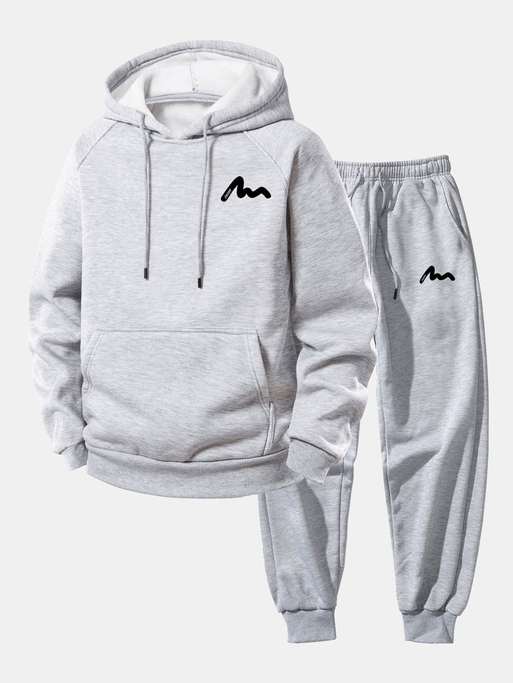 Herrarnas tryckta hoodie-träningsoverall – Avslappnad polyester-jogger-set för streetwear och vardagsbruk