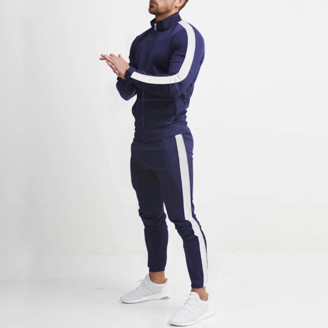Herrslim-fit träningsdräkt – Slät zip-up sportkläder för aktiva och avslappnade dagar