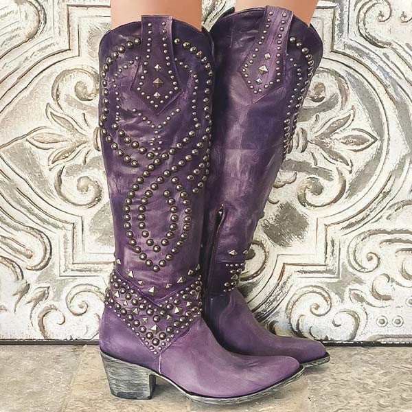 Kvinnors Nitar Western Cowboy Boots – Statement Block Heel Festival Stil