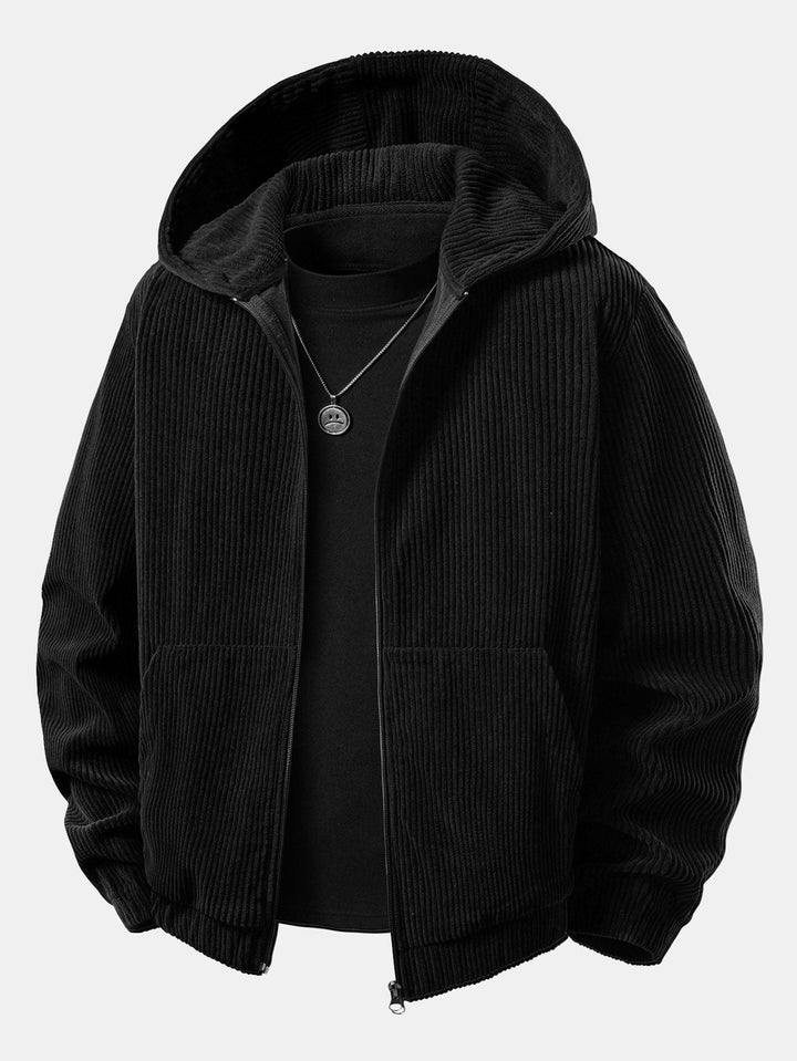 Herrars Corduroy Zip Träningsoverall – Avslappnad Hoodie och Joggers för Höstens Streetwear
