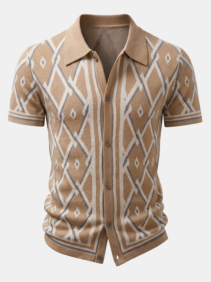 Herrers Viskos Stickad Skjorta och Avsmalnande Byxor Set – Smart Casual Sommaroutfit