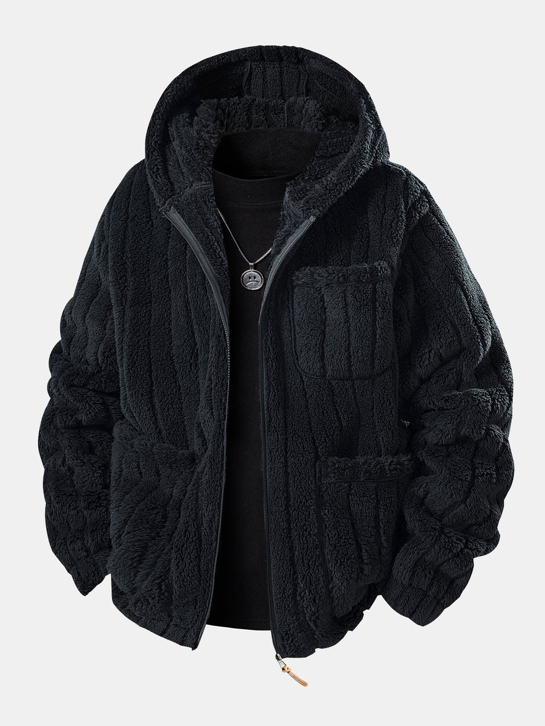 Herrars Zip-Up Teddy Fleece Träningsoverall – Varmt Avslappnat Set för Vintercasual