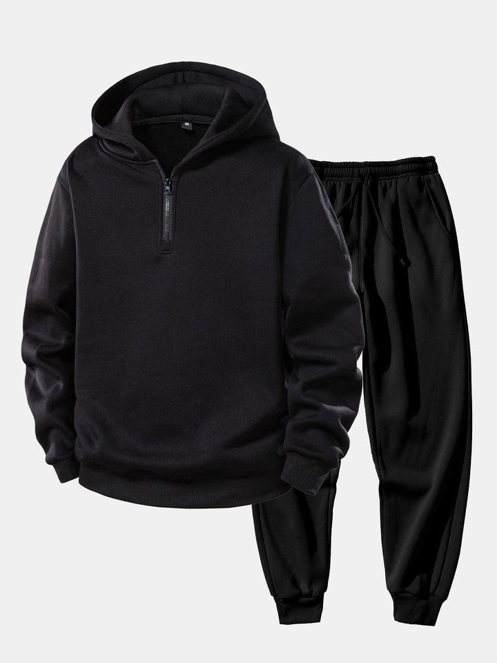 Herrarnas Quarter-Zip Hoodie Träningsoverall – Avslappnad Jogger Set för Resor och Casual Streetwear