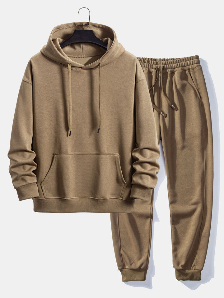 Herrars Basic Träningsset – Pullover Hoodie och Cuffed Joggers för Daglig Komfort