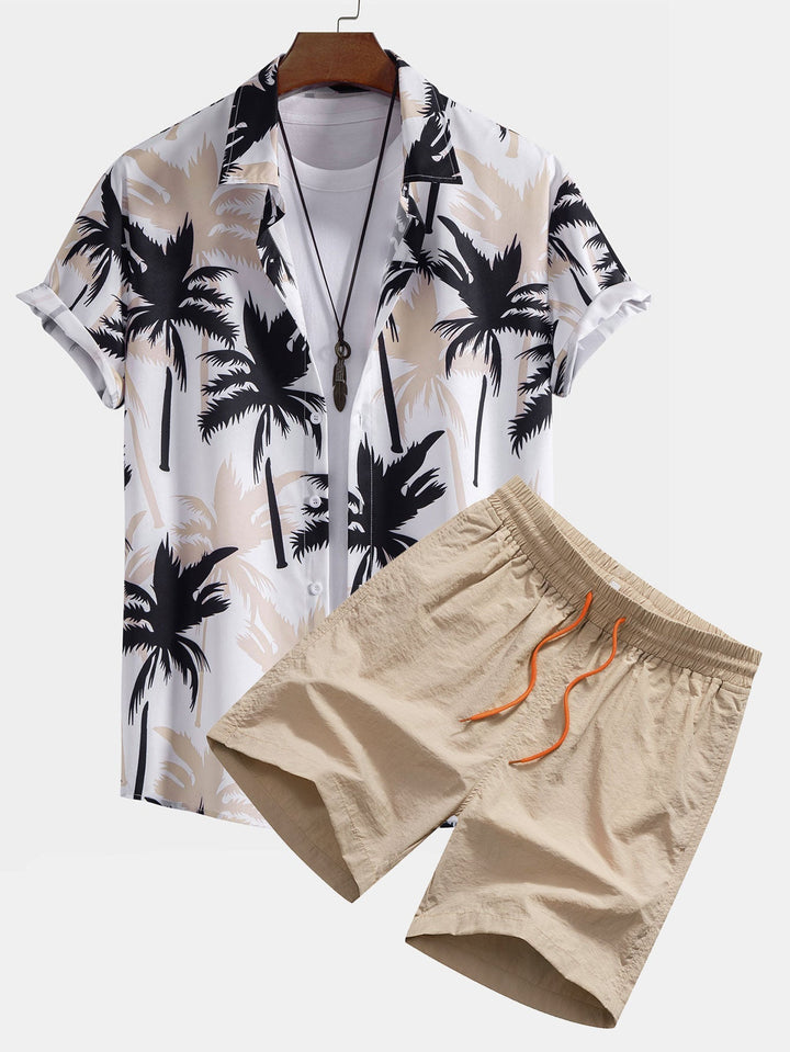 Herrars Tropical Print Skjorta och Badshorts Kust Sommar Set