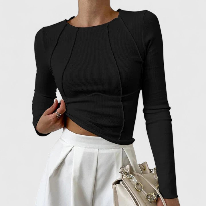 Kvinnors Ribbad Långärmad Topp – Fitted Everyday Layer för Smart Casual Klädsel