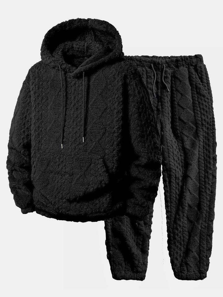 Herrens texturerade teddy träningsdräkt – Avslappnad hoodie och joggers för vinterhelger