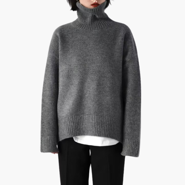 Dam Turtleneck Sweater med Ribbstickad Yta och Lång Ärm
