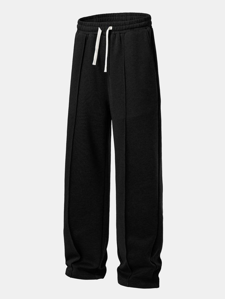 Herrens Avslappnade Hoodie Träningsdräkt – Rakbenade Pintuck Sweatpants för Avslappnad Gatustil