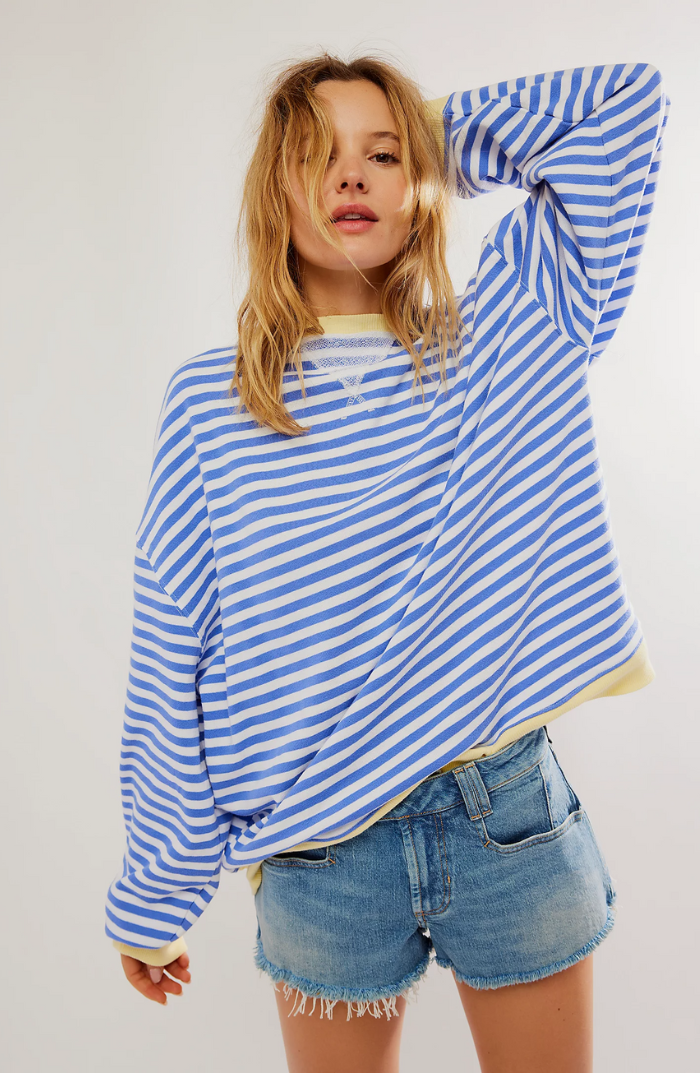Kvinnors Oversized Randig Sweatshirt Avslappnad Ballongärm Pullover
