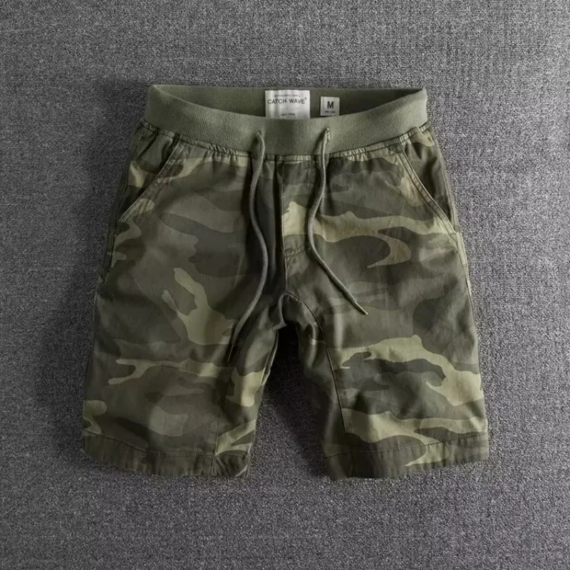 Herrarnas tryckta shorts med dragsko och elastisk midja