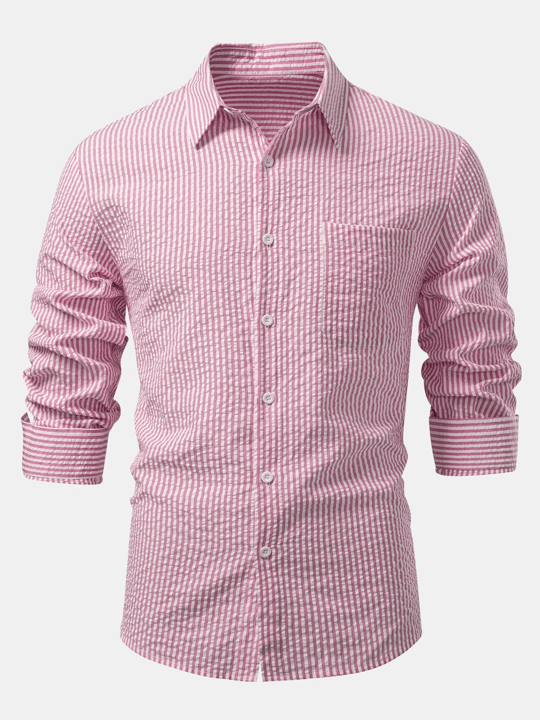 Herr Seersucker Skjorta med Knapp – Regular Fit Smart Casual Lager för Arbetsdagar och Helger