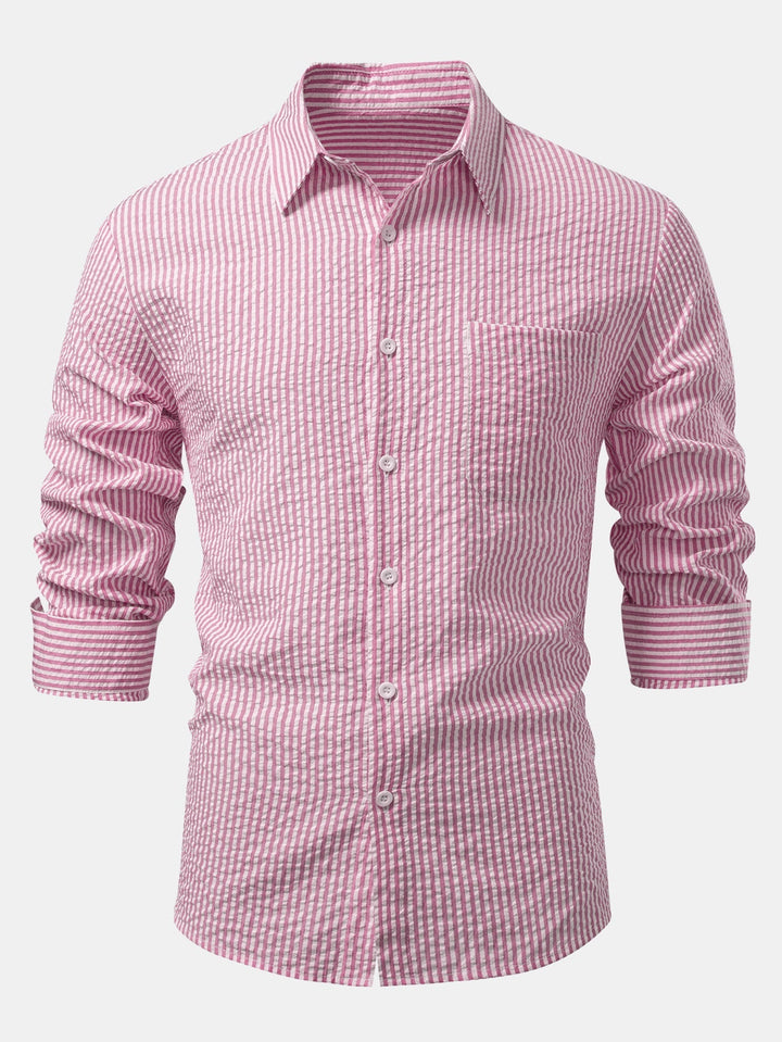 Herr Seersucker Skjorta med Knapp – Regular Fit Smart Casual Lager för Arbetsdagar och Helger