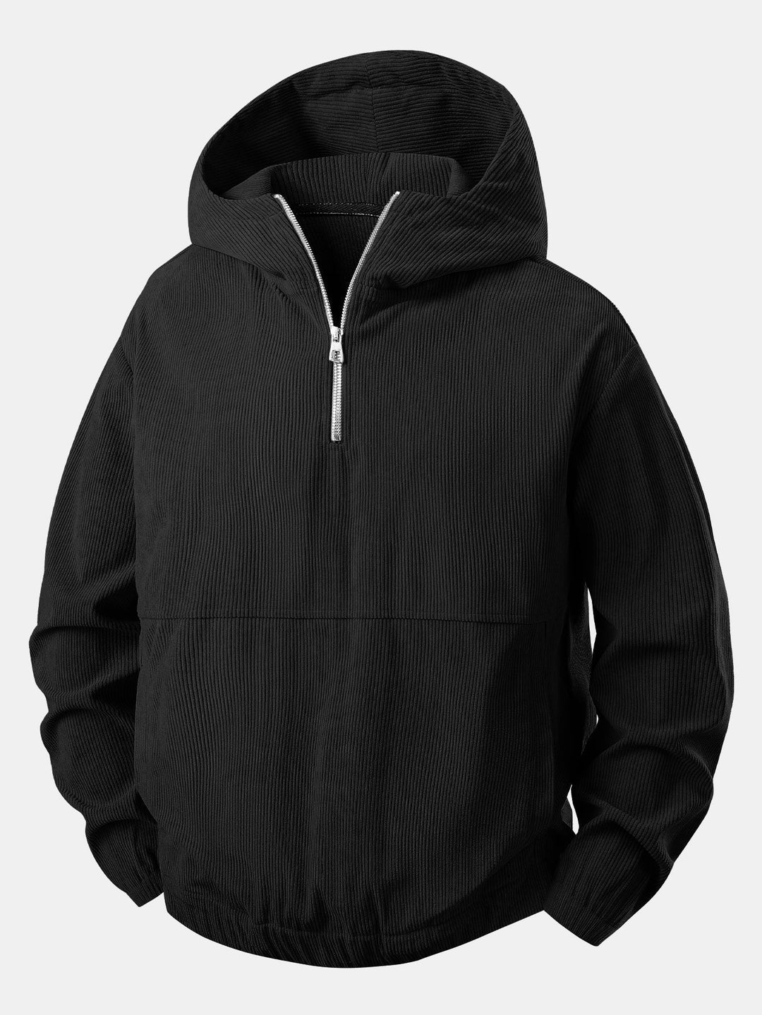 Herrens kordfløyels kvart-zip hoodie – Avslappet teksturert genser for høstlagdeling