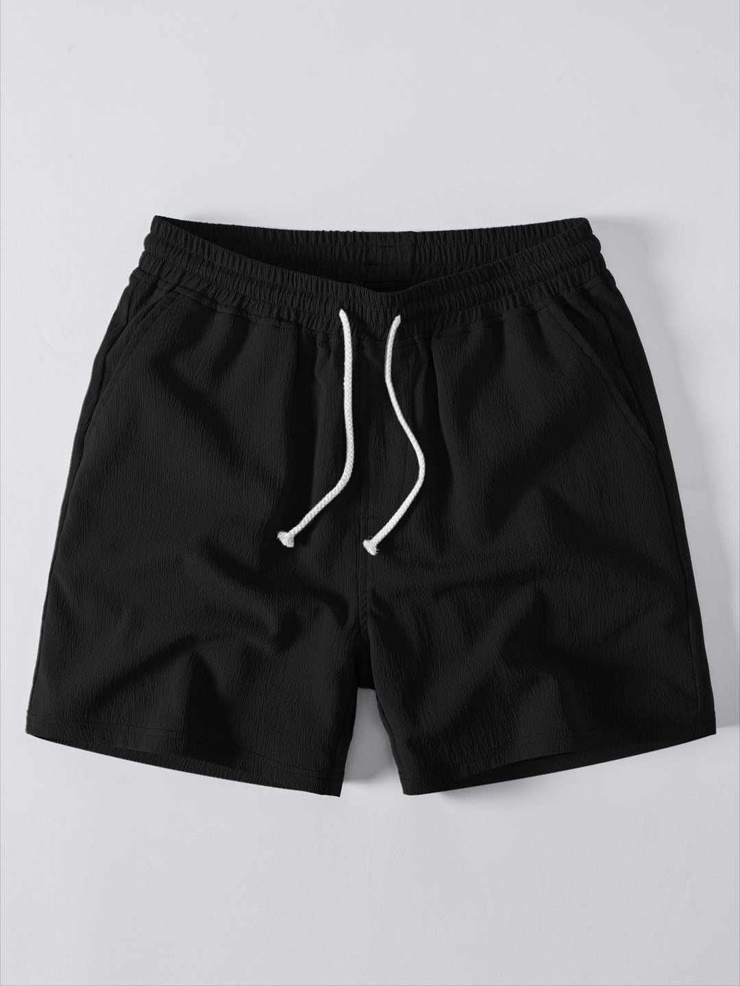 Herrarnas tryckta öppna stickade semester-set – Knappskjorta med krinklade shorts