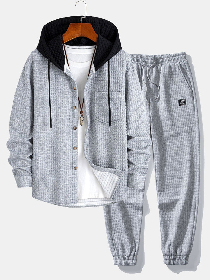 Herr Waffle Huvtröja och Jogger Set – Texturerad Helg Casualwear