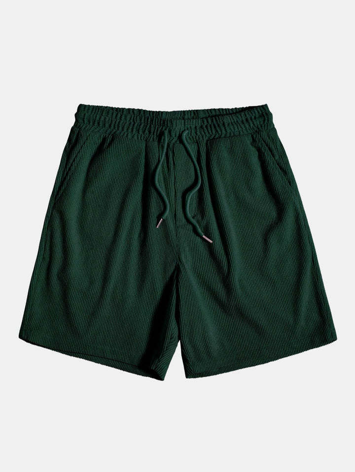 Mans Corduroy Långärmad Skjorta och Shorts Set – Texturerad Övergångs Casualwear